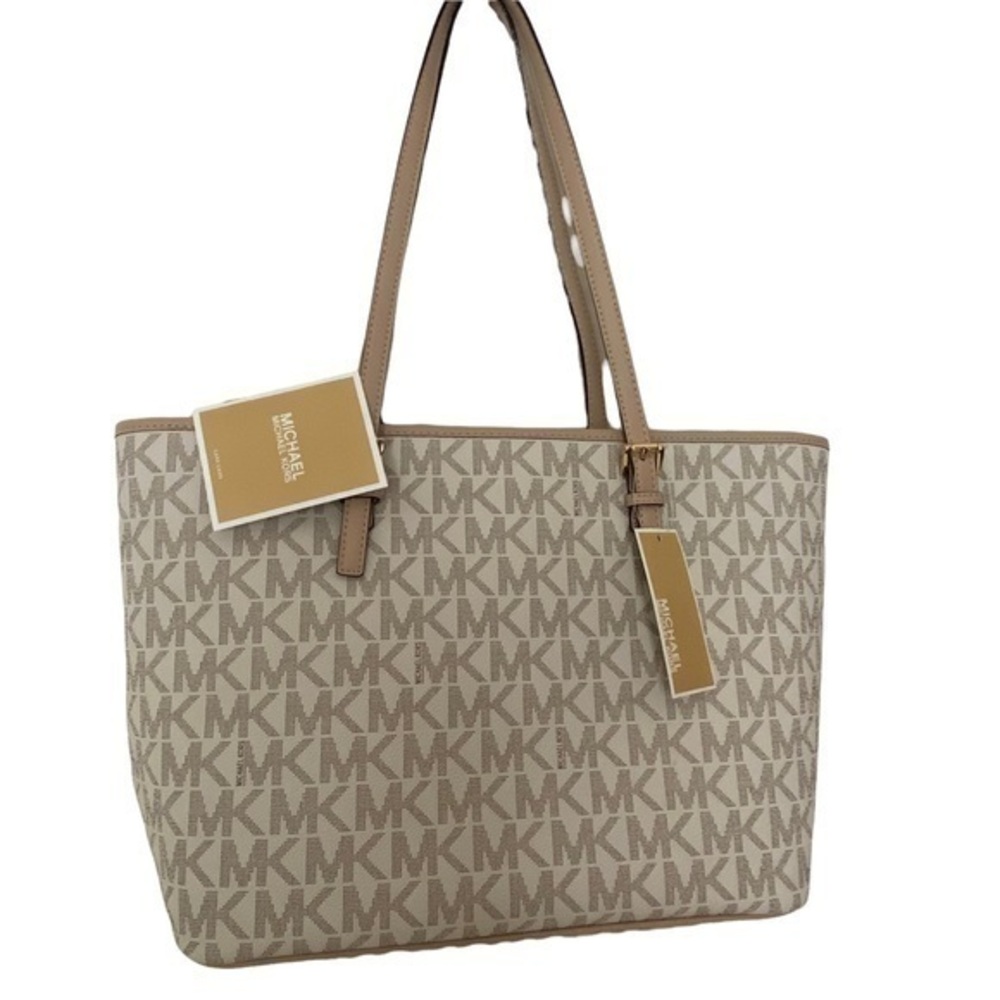 MICHAEL Michael Kors Neutral Leather Tote Bag Jet Set Charm Off White Cream